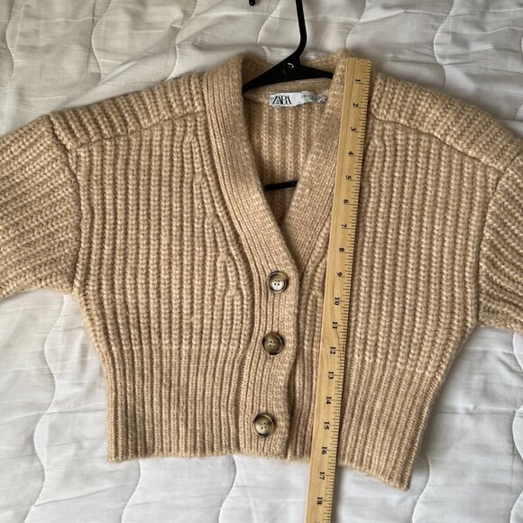 ZARA Women Chunky Sweater Cardigan 2488/117, Tan/Sand, Size XS - Picture 7 of 7
